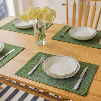 Demetex Cloth Placemats Green Set of 4 Vintage Textured Linen Place Mats Heat Resistant Plate