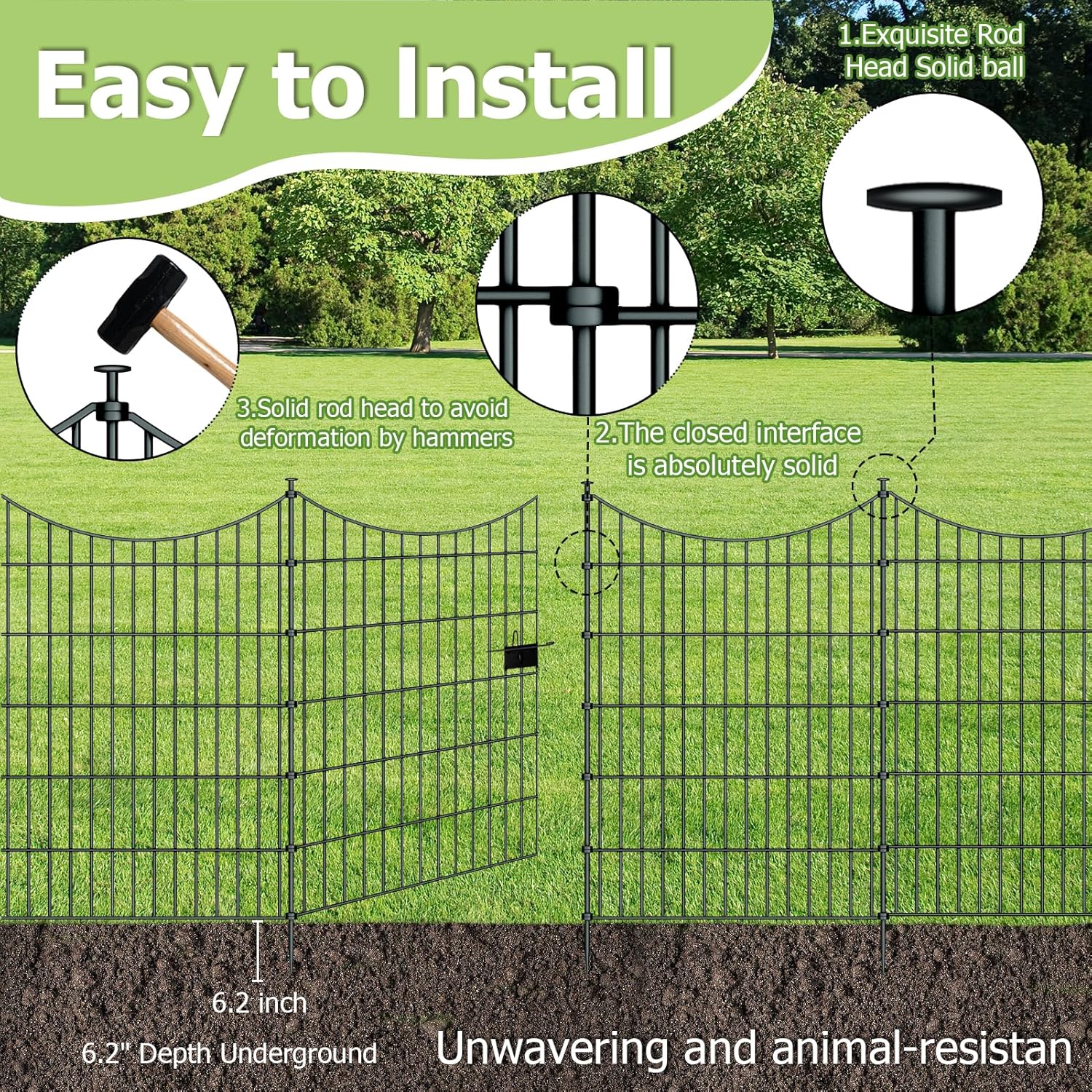 10 Panels Garden Fence Dog Fence Outdoor for Yard, 40in H x 23.6ft L Rustproof Metal Fencing with