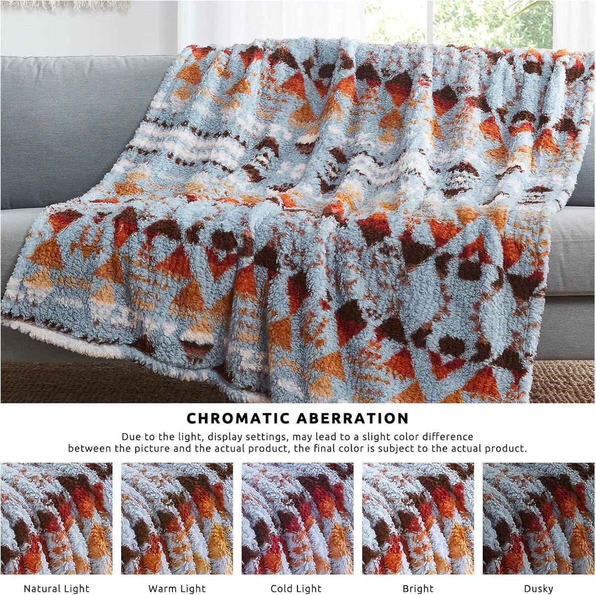 CASAAGUSTO Boho Sherpa Blanket,Teal Aztec Twin Blanket, Ultra Soft, Warm, Cozy, Plush, Thick Fleece