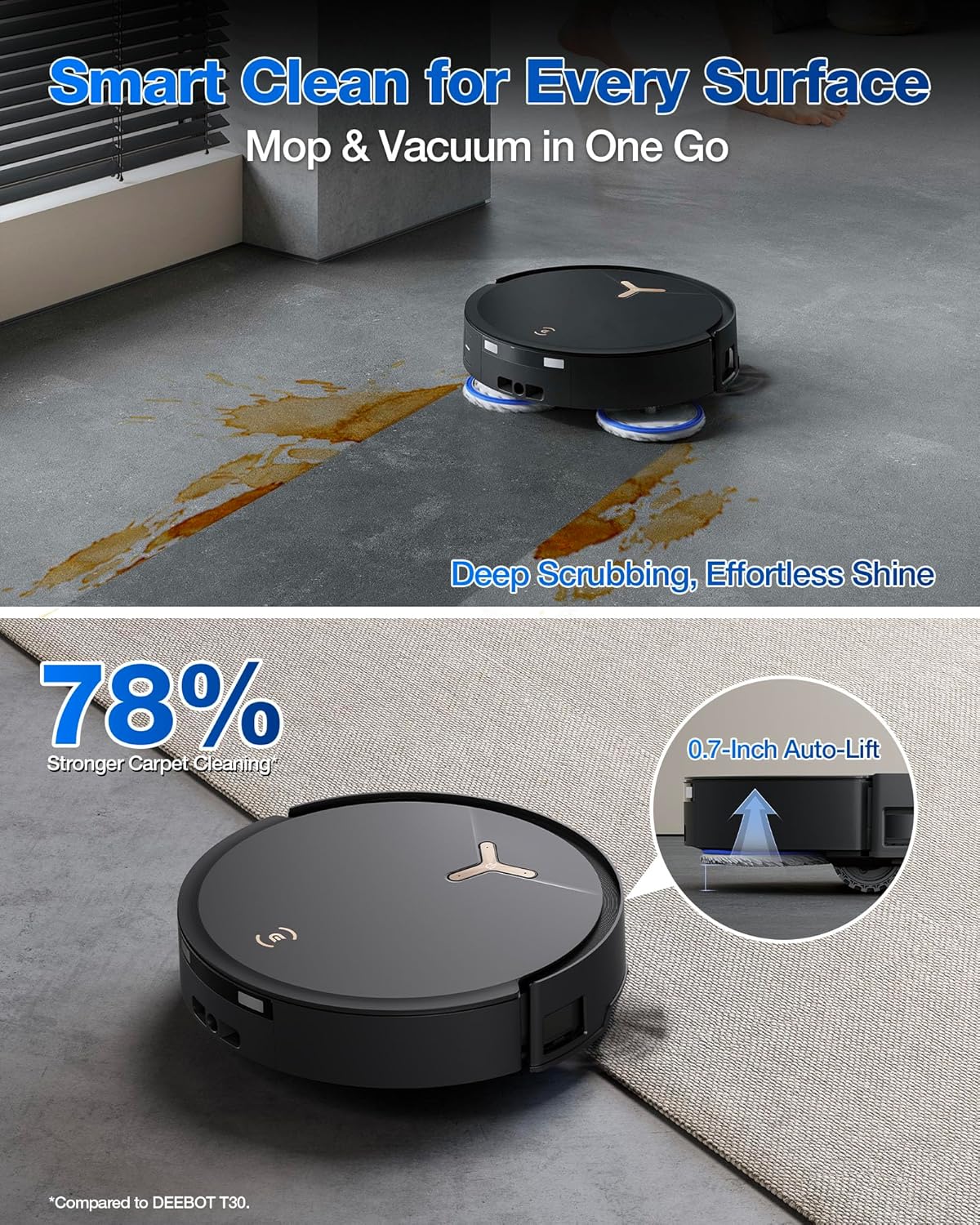 ECOVACS DEEBOT T50 MAX PRO Omni Robot Vacuum and Mop, 18,500Pa Suction, 18mm Auto-Lift, ZeroTangle