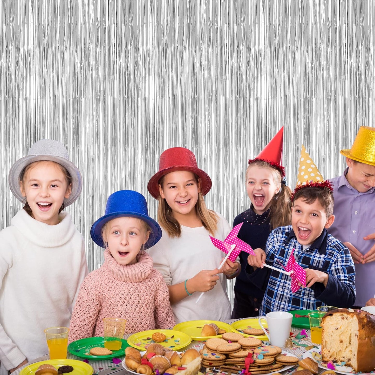 12 Pack Silver Backdrop. 3.28 FT x 7.05 FT Birthday Decorations, Metallic Silver Fringe Backdrop