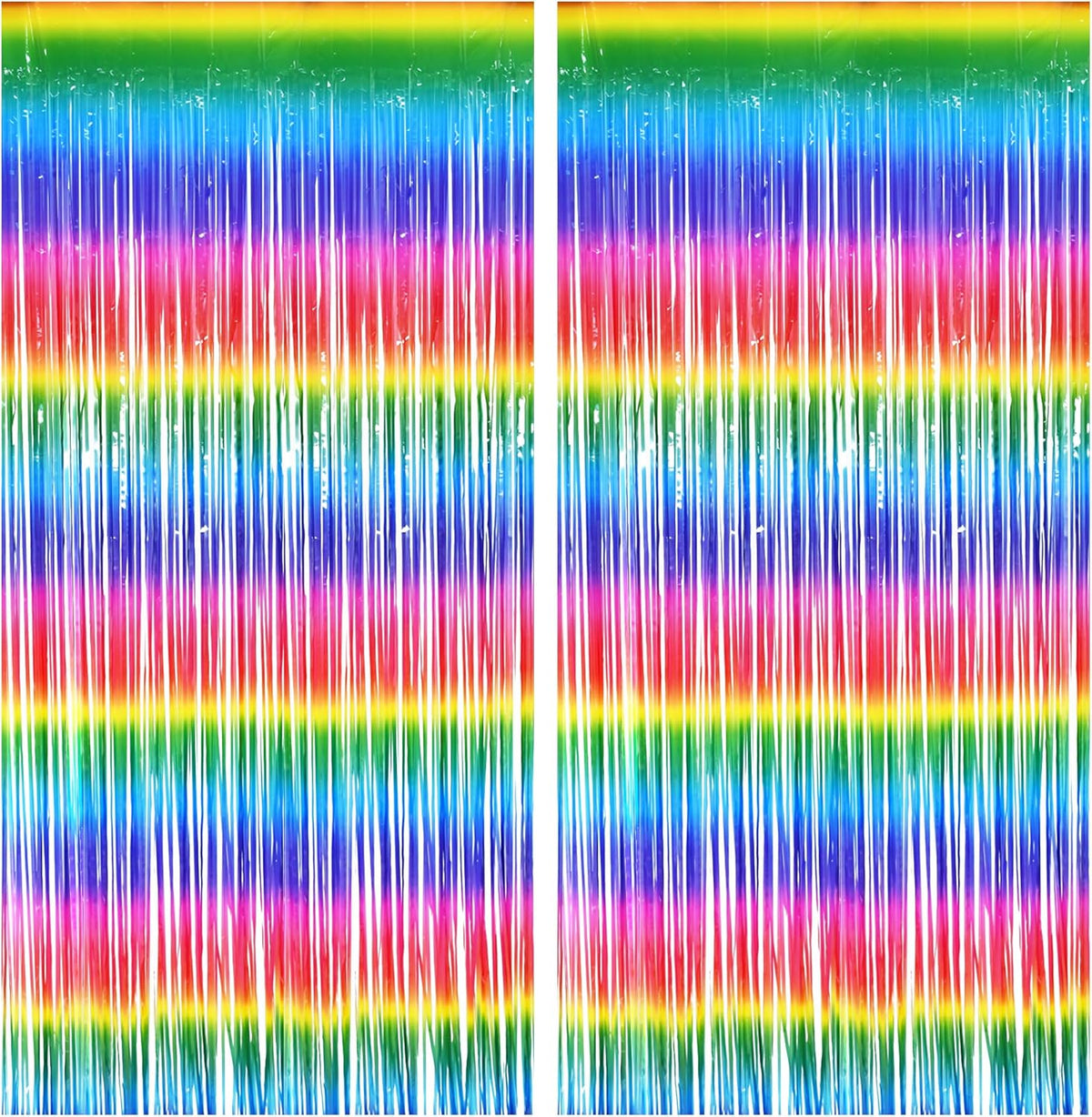 BRAVESHINE Fringe Backdrop Tinsel Foil Curtains - 2 Pack Colorful Metallic Streamers Backdrops for