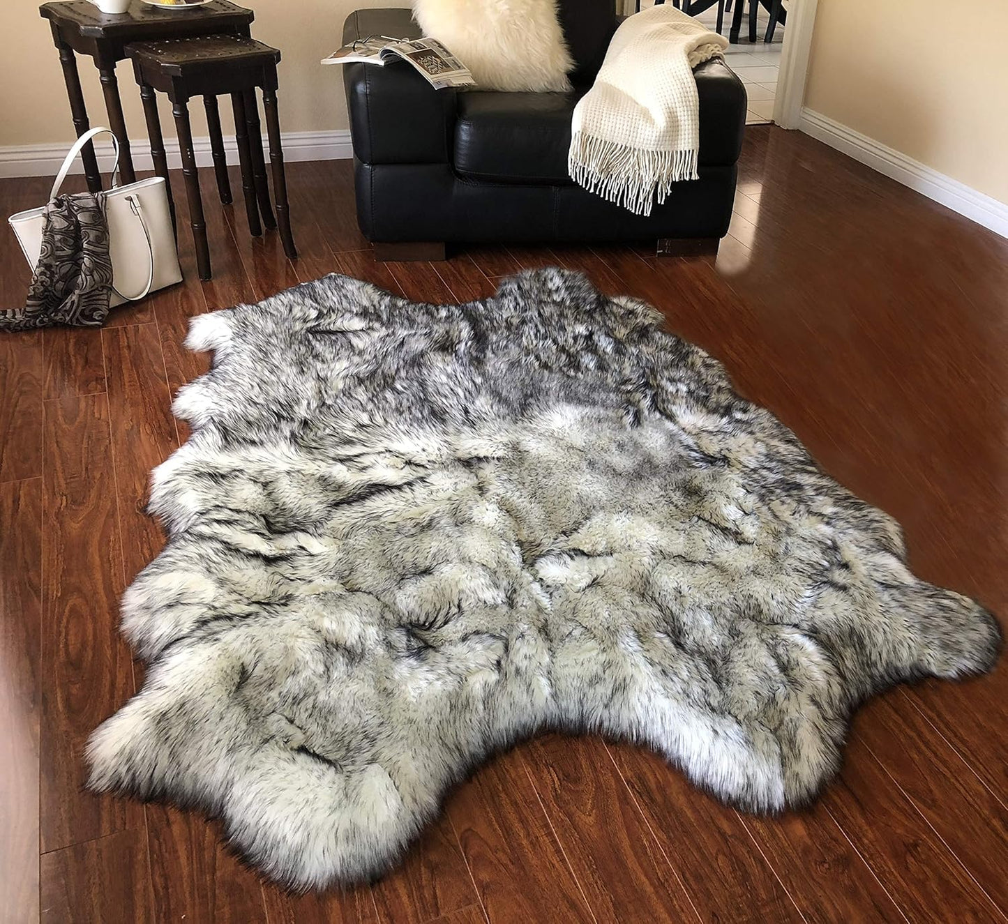 LAMBZY Faux Sheepskin Super Soft Free Shape Silky Shag Rug, Luxury Shaggy Silky Plush Carpet for