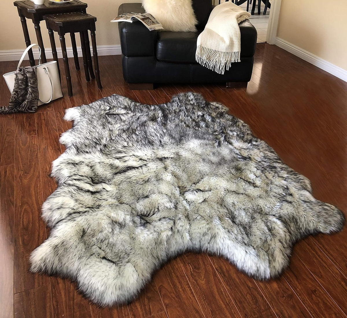 LAMBZY Faux Sheepskin Super Soft Free Shape Silky Shag Rug, Luxury Shaggy Silky Plush Carpet for
