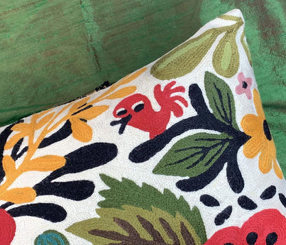Lumbar Cream Suzani Cushions - Boho Floral Throw Pillows | Outdoor Pillows & Chair Cushions - Hand