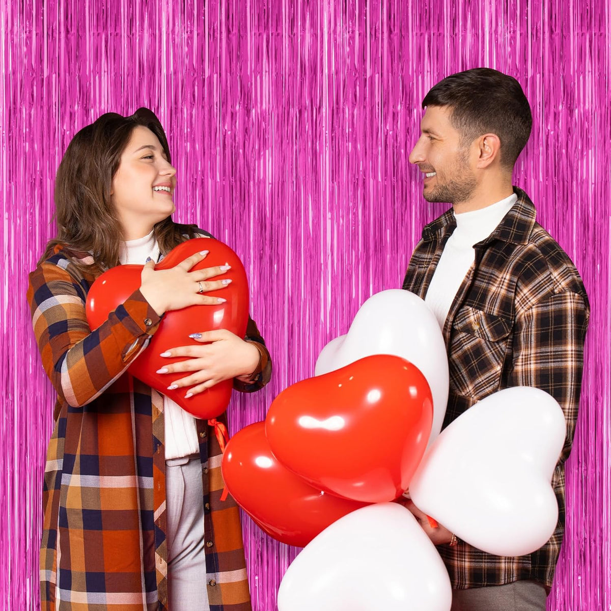 2 Pack Hot Pink Party Decorations, 3.28 FT x 7.05 FT Hot Pink Backdrop, Metallic Rose Red Photo