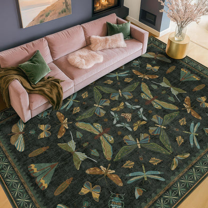 6x9 Dark Green Area Rugs for Dining Room - Rugs for Living Room, Bedroom Under Bed, Insect Moth