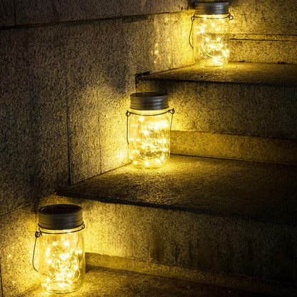GIGALUMI Hanging Mason Jar Solar Lights, 6 Pack 30 Led Hanging Solar Lanterns Outdoor Waterproof