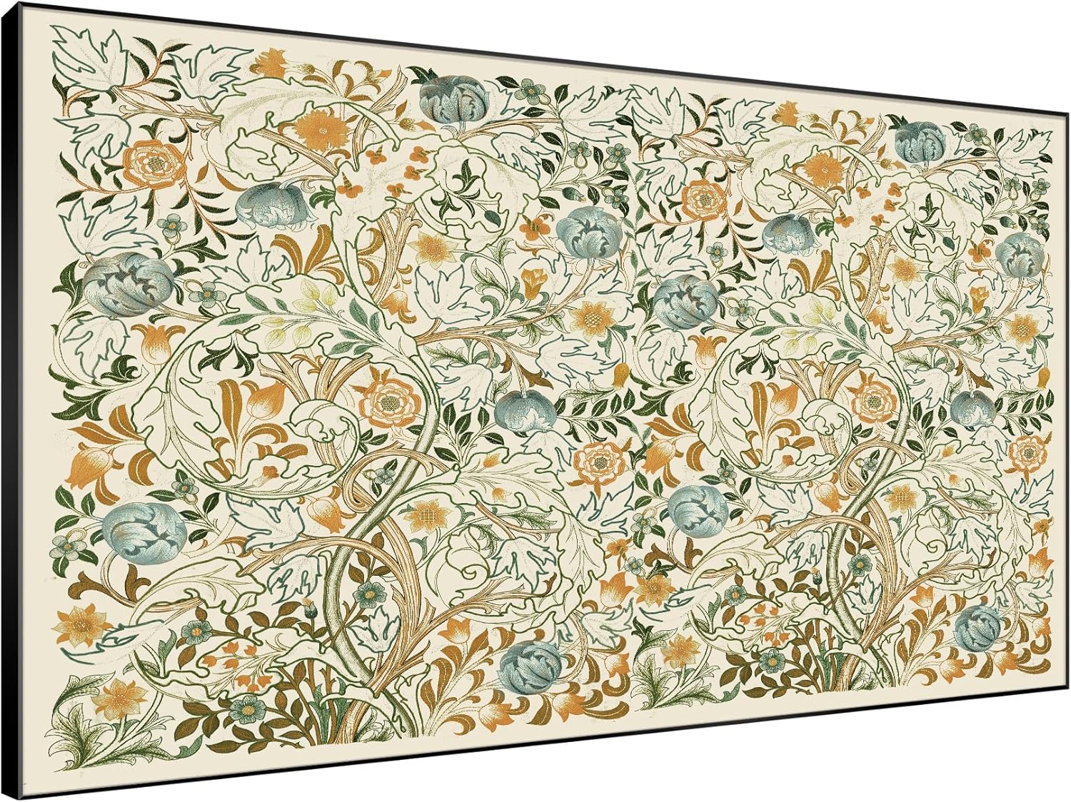 SIGNWIN 46"x72" Extra Large Framed Wall Art Vintage Botanical Floral with Golden and Teal Leaves