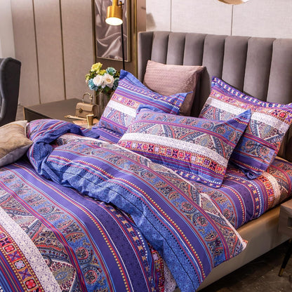 ABREEZE Bohemian Vintage Full Size Floral Cotton Bedding Set 3Pcs Duvet Cover Set Boho Purple