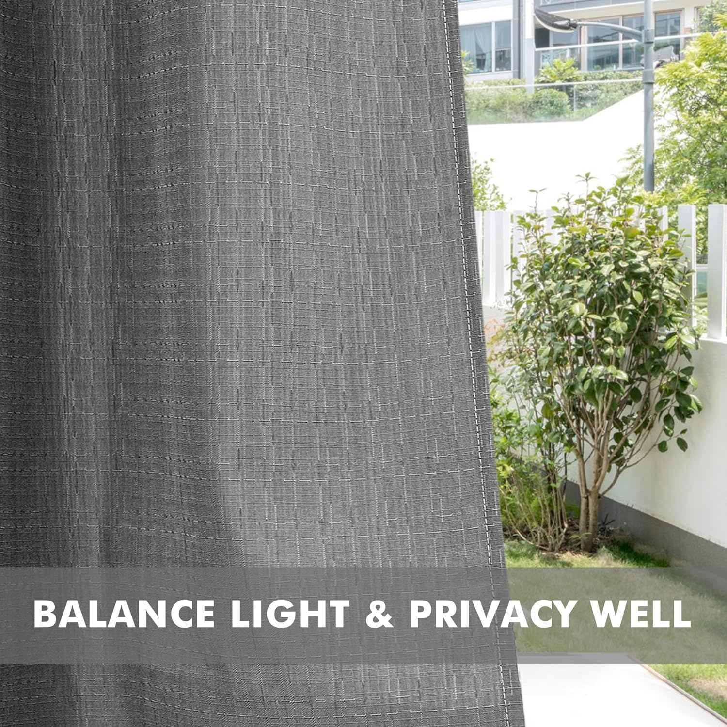 HolidayIdeas 4 Panels Outdoor Curtains for Patio Waterproof Linen Curtains 95 Inch Length-Outside