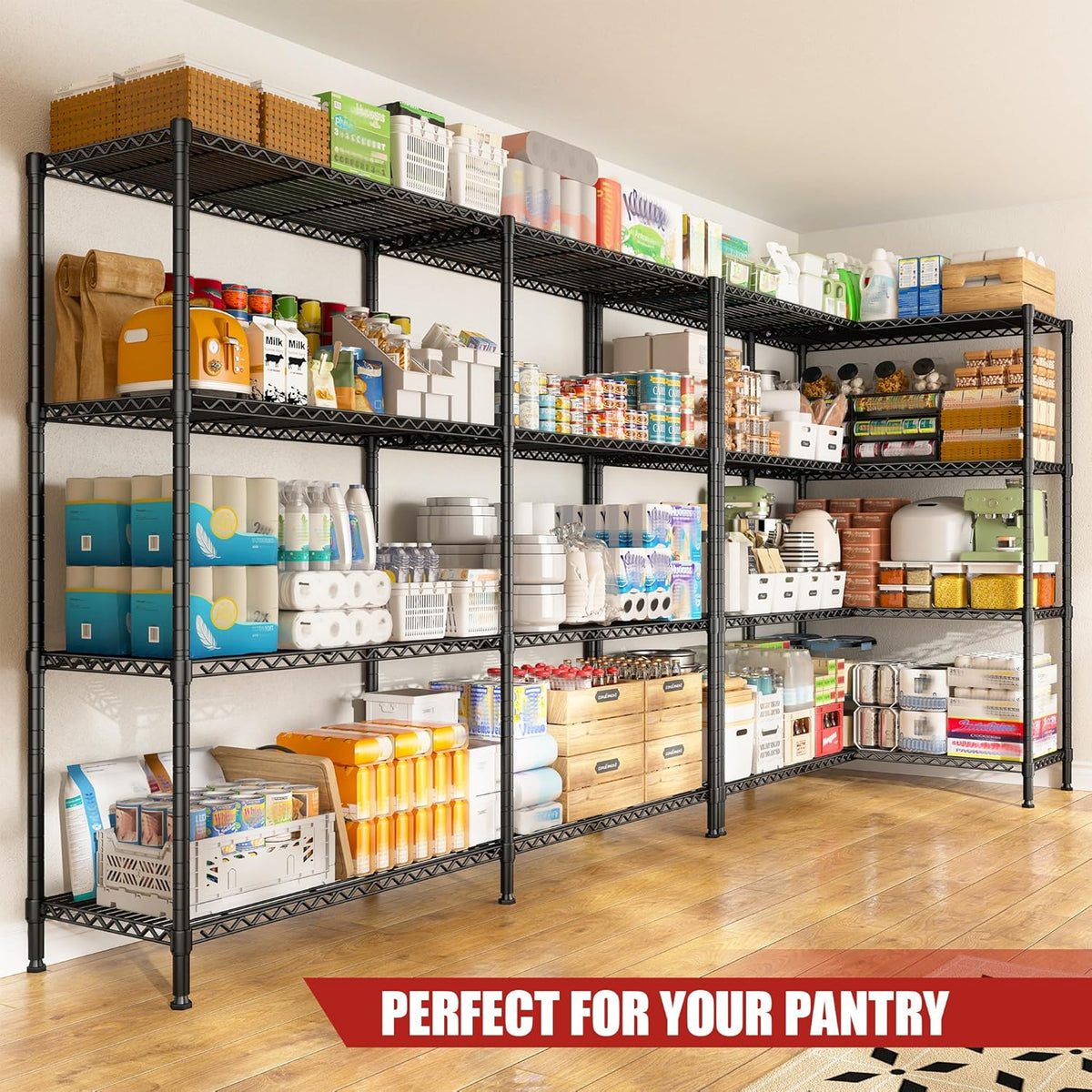 REIBII 61.7''W Storage Shelves Load 1220LBS Wire Shelving Unit 4 Tier Metal Shelving for Storage