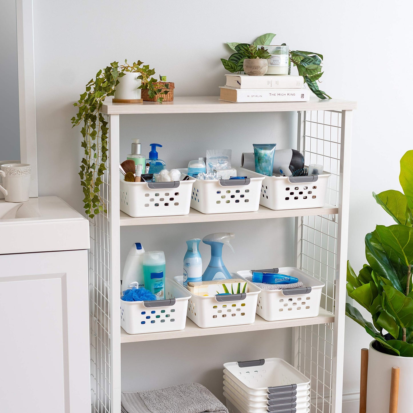 IRIS USA 8-Pack, Small Plastic Storage Basket, White