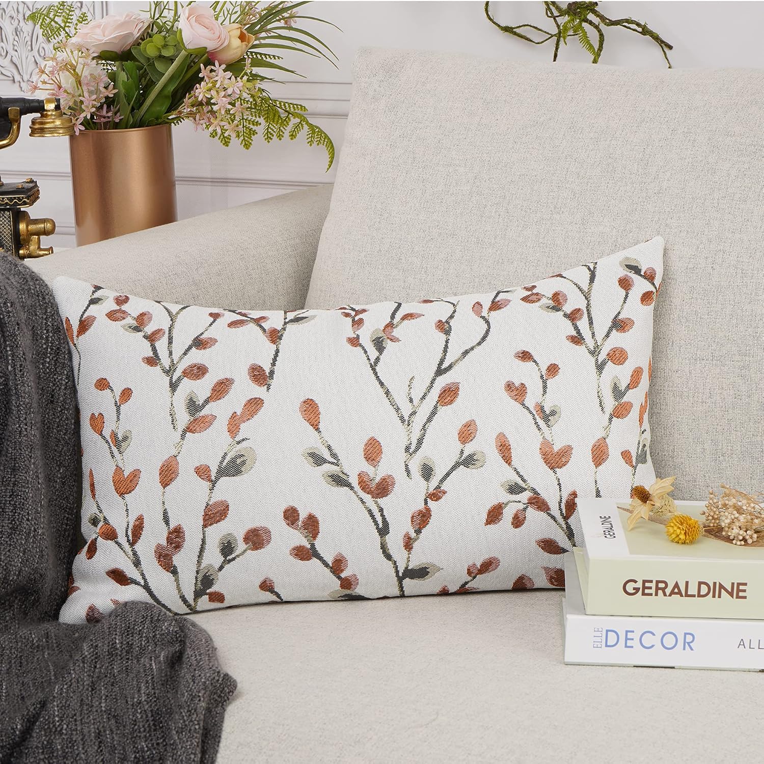 YOUR SMILE Classical Embroidery Jacquard Orange Square Decorative Throw Pillow Case Cushion