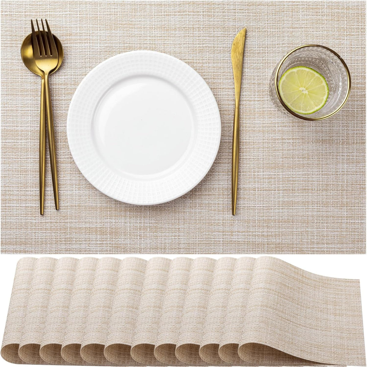 LEXMORE Placemats Set of 12 Vinyl/Plastic Woven Place Mats for Kitchen Table Indoor/Outdoor
