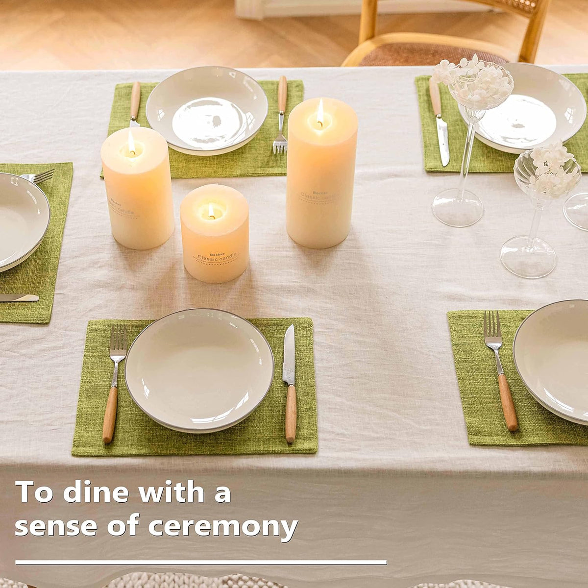 Home Brilliant Green Placemats Set of 8 Washable Place Mats Linen Placemats Heat Resistant Table