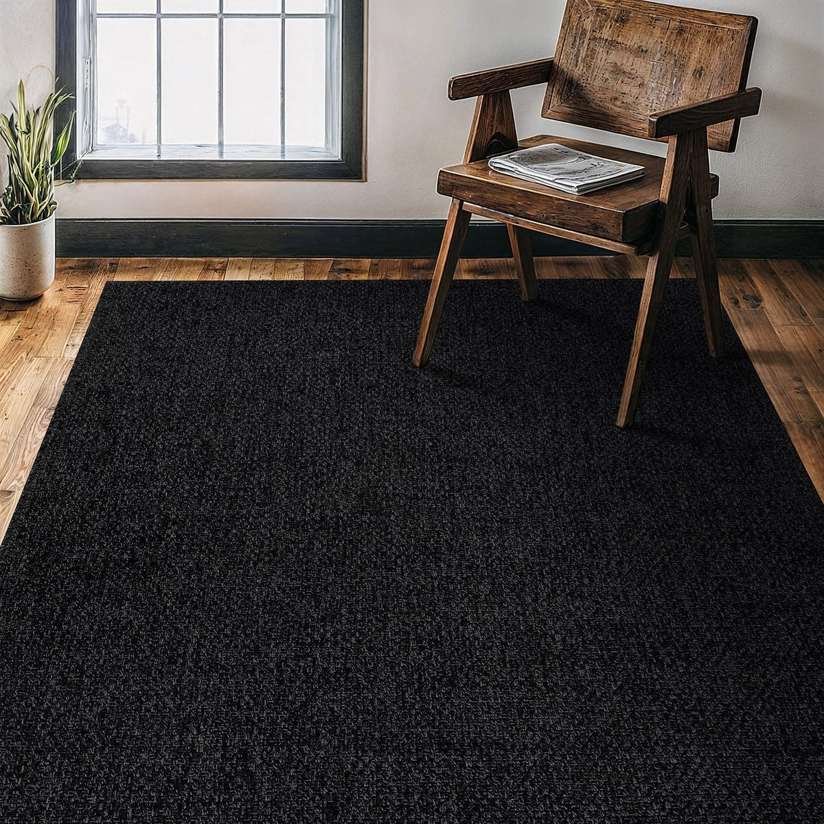 CAMILSON Easy Jute Rug 4x6, Indoor Outdoor Dark Gray Black Farmhouse Area Rugs for Living Room