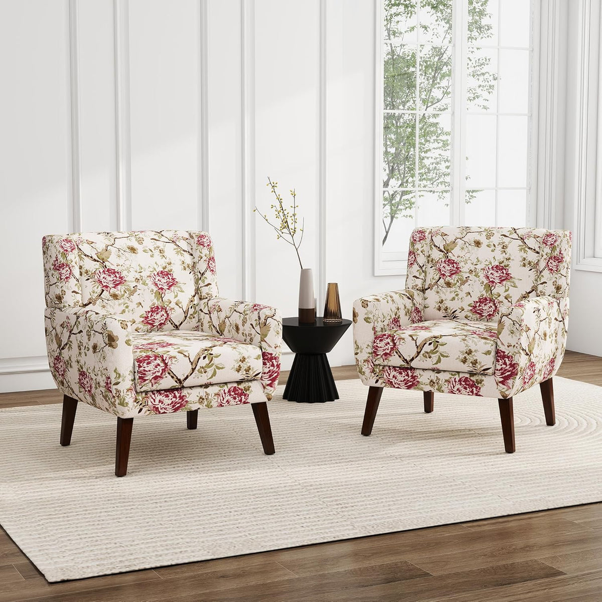 UIXE Floral Accent Chair, Modern Upholstered Armchair in Fabric for Living Room, Comfy Club Arm