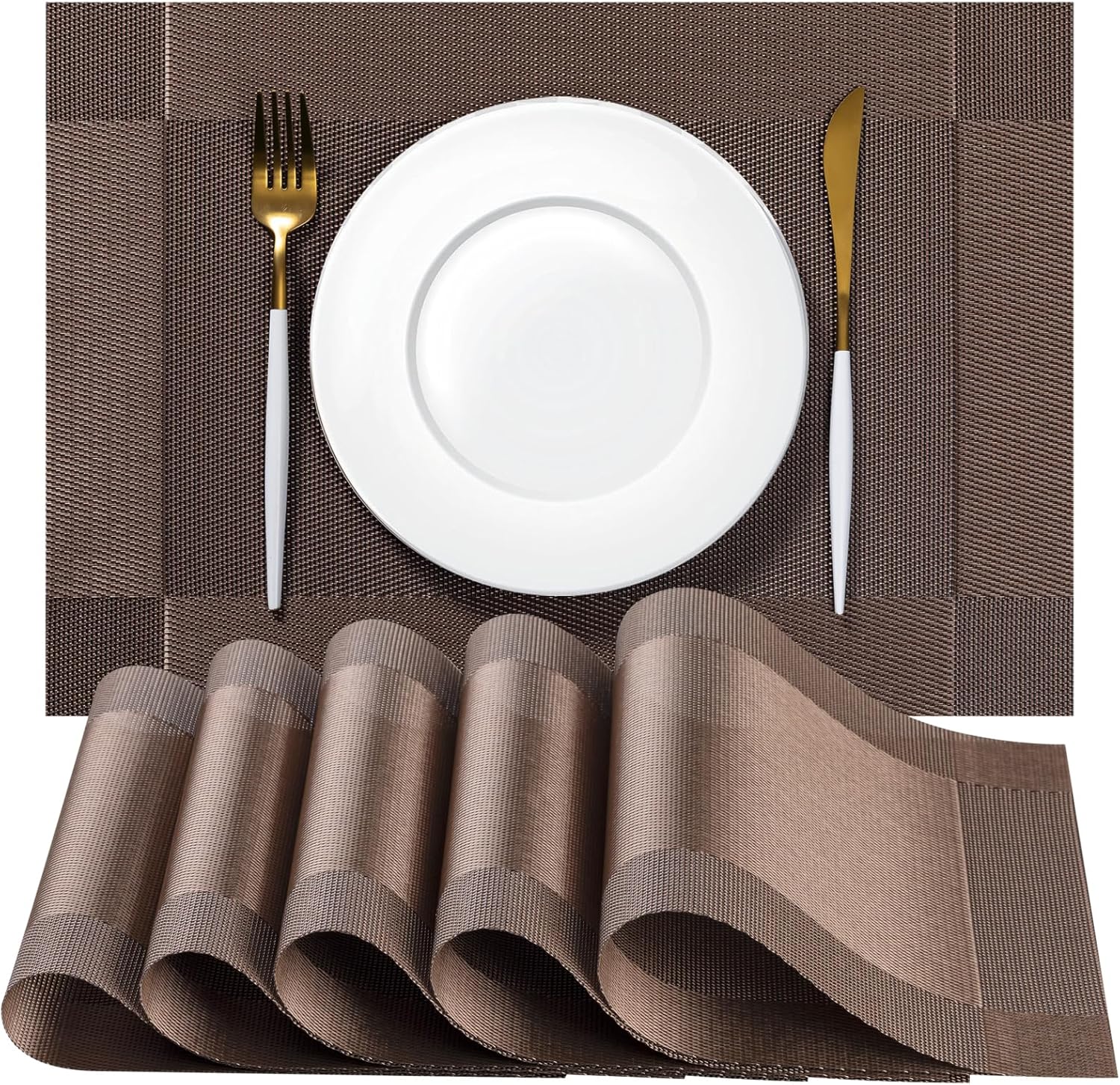 Placemats Set of 4 - Easy Clean Woven Vinyl Placemats for Dining Table, Indoor/Outdoor Place Mats