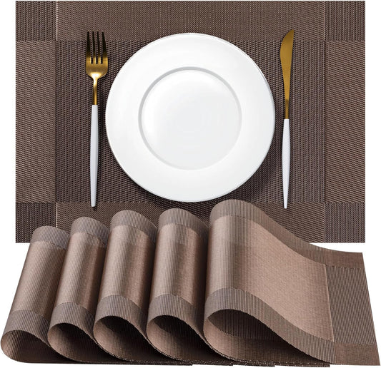 Placemats Set of 4 - Easy Clean Woven Vinyl Placemats for Dining Table, Indoor/Outdoor Place Mats