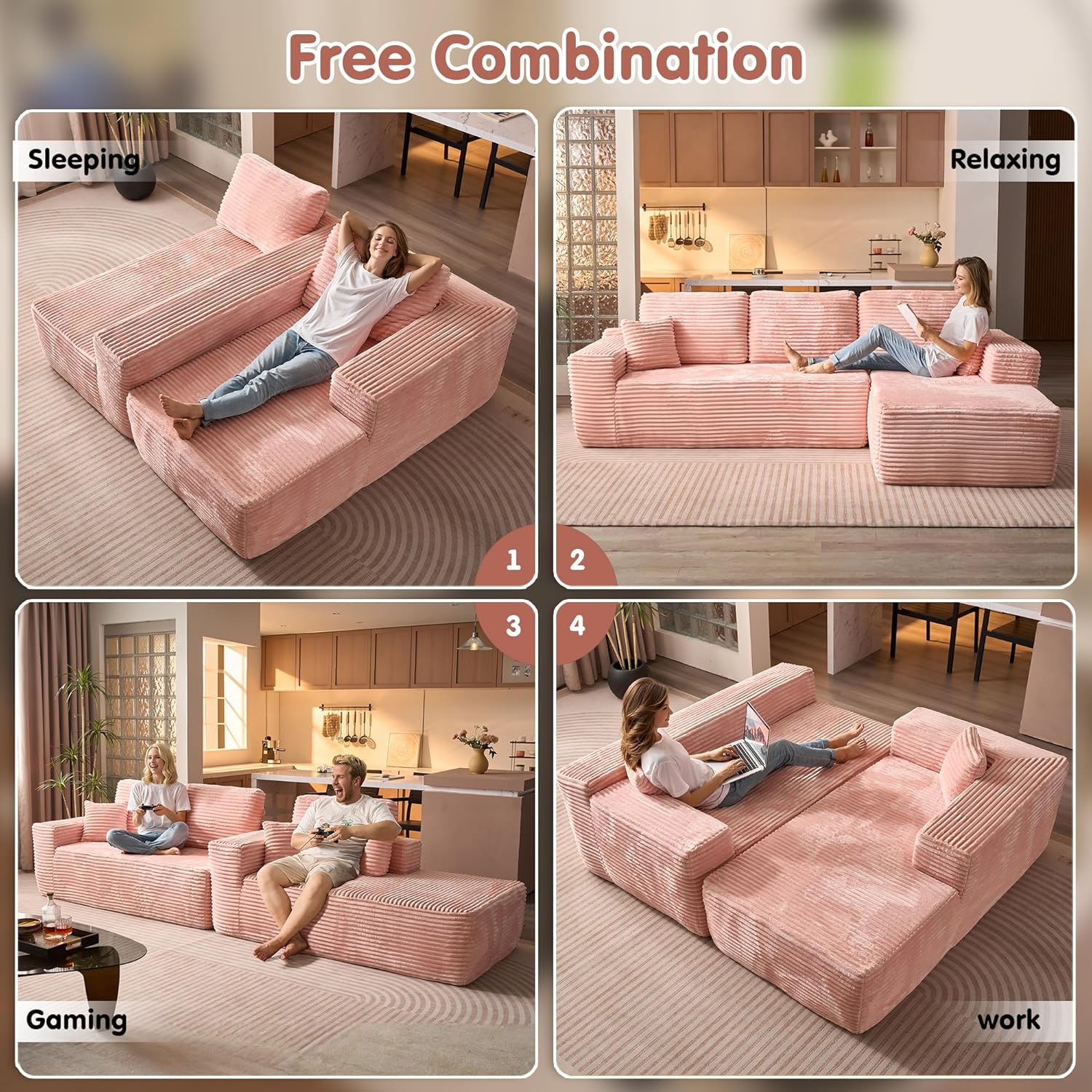 ovios 104" Cloud Sectional Couch with L-Shape Chaise,Modern Modular Sofa with Deep Seat