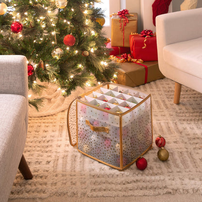Simplify 64 Count Ornament Storage Box | Plastic | Decorative Organizer | Storage Bin | Gold | L12