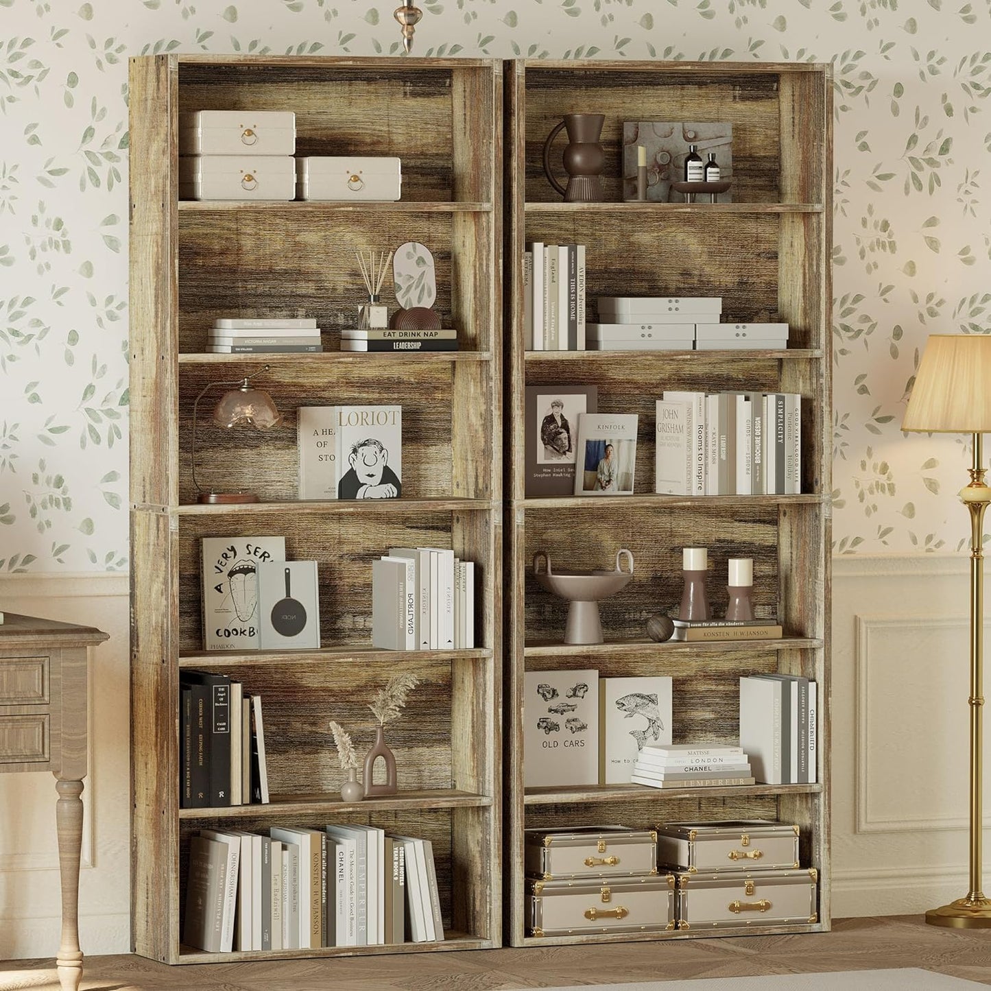 IRONCK Bookshelves and Bookcases Set of 2 Floor Standing 6 Tiers Display Storage Shelves 70 in Tall