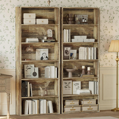 IRONCK Bookshelves and Bookcases Set of 2 Floor Standing 6 Tiers Display Storage Shelves 70 in Tall