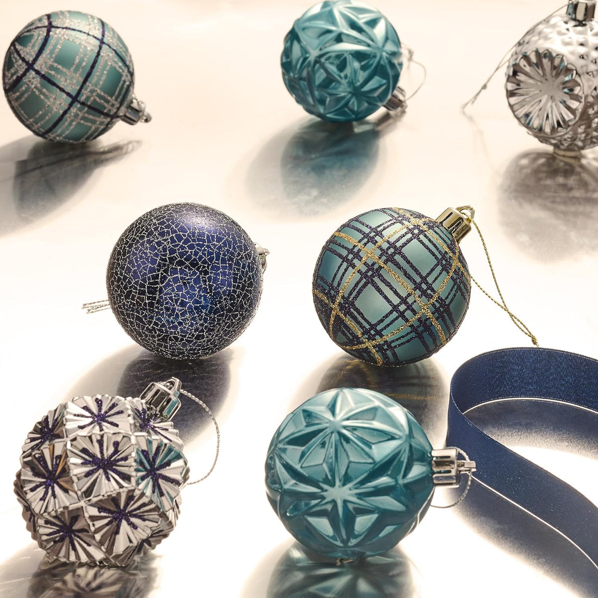 Valery Madelyn Ornaments for Christmas Trees, 9ct 2.36 Inches Navy Blue and Silver Shatterproof