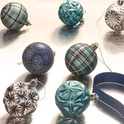 Valery Madelyn Ornaments for Christmas Trees, 16ct 2.36 Inches Navy Blue and Silver Shatterproof