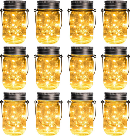 GIGALUMI Solar Mason Jar Lights, 12 Pack 30 Led String Fairy Lights Garden Lights Outdoor
