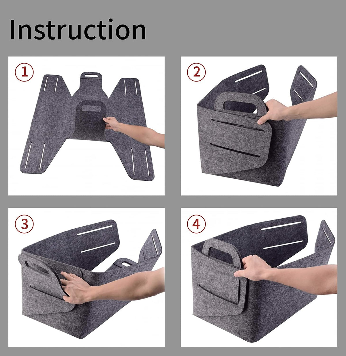 Storage Basket Felt Storage Bin Collapsible& Convenient Box Organizer with Carry Handles for Office