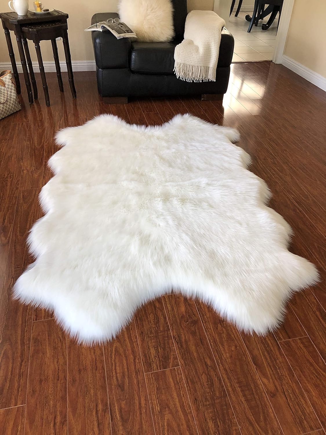 LAMBZY Faux Sheepskin Hypoallergenic Free Shape Silky Shag Rug, Luxury Shaggy Silky Plush Carpet