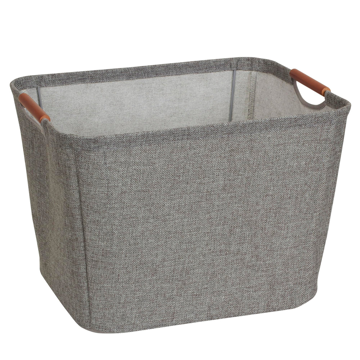 Household Essentials Medium Tapered Soft‑Side Storage Bin with Wood Handles, Gray