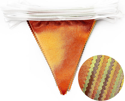 Fall Party Decorations Orange Green Gold Brown Metallic Fabric Triangle Pennant Flag Bunting Banner