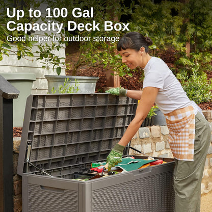 EAST OAK Outdoor Storage Box, 100 Gallon Deck Box, Waterproof Resin Storage Bench for Patio