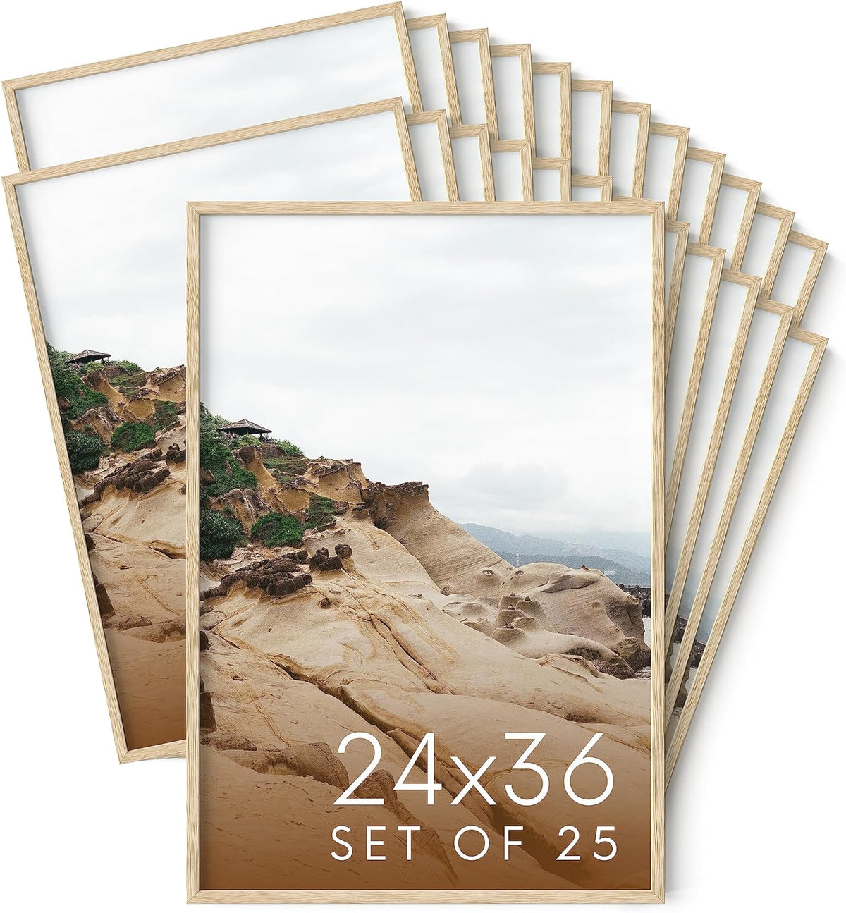 Haus and Hues 24x36 Natural Oak Wood Picture Frames Set of 25 - Premium Bulk Picture Frames 24x36