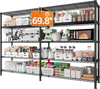 REIBII 1600LBS Storage Shelves Metal Shelving 5 Tier Wire Shelving Unit, 69.8" W Pantry Shelves