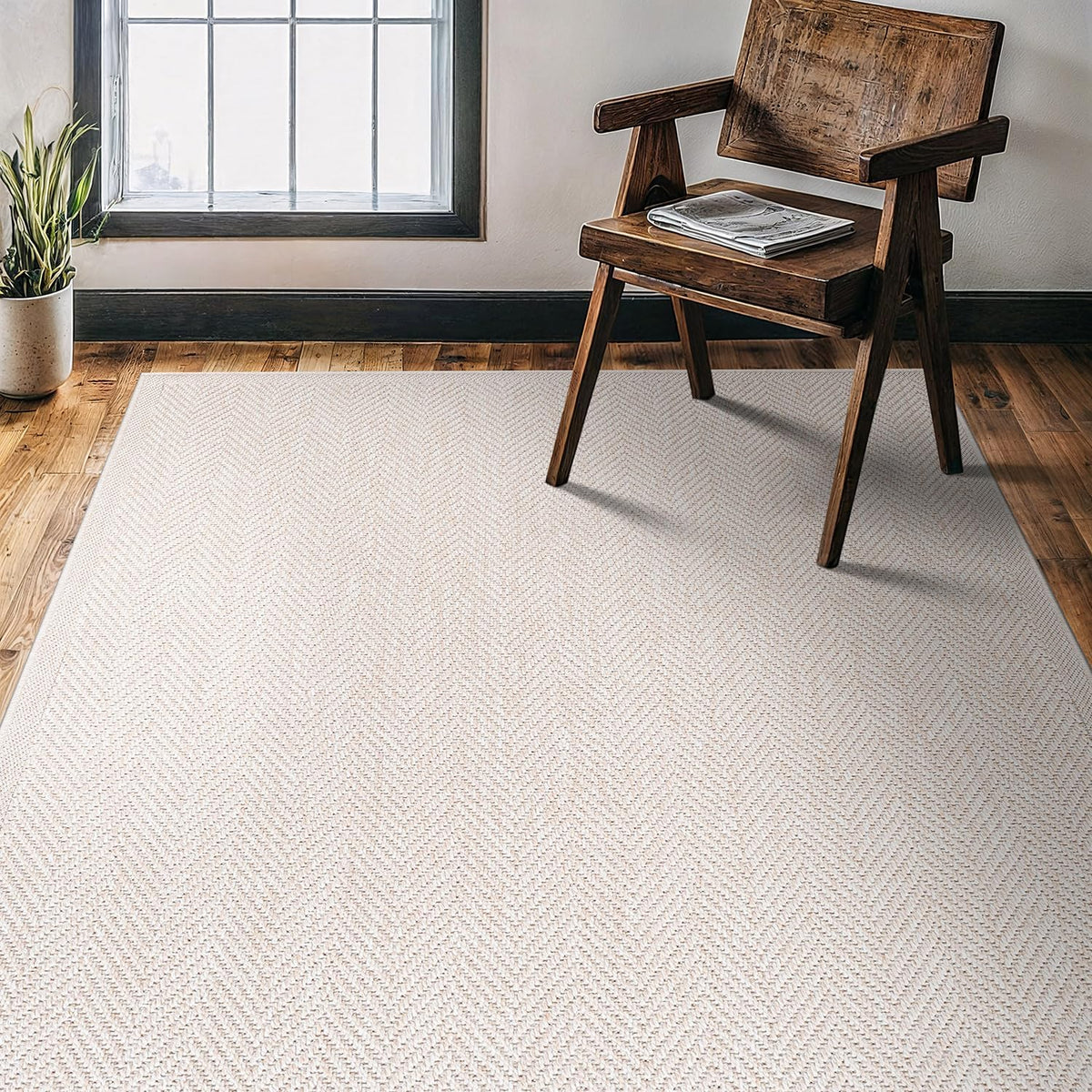 CAMILSON Easy Jute Rug 4x6, Indoor Outdoor Off-White Color Fiber Area Rugs for Living Room Patio