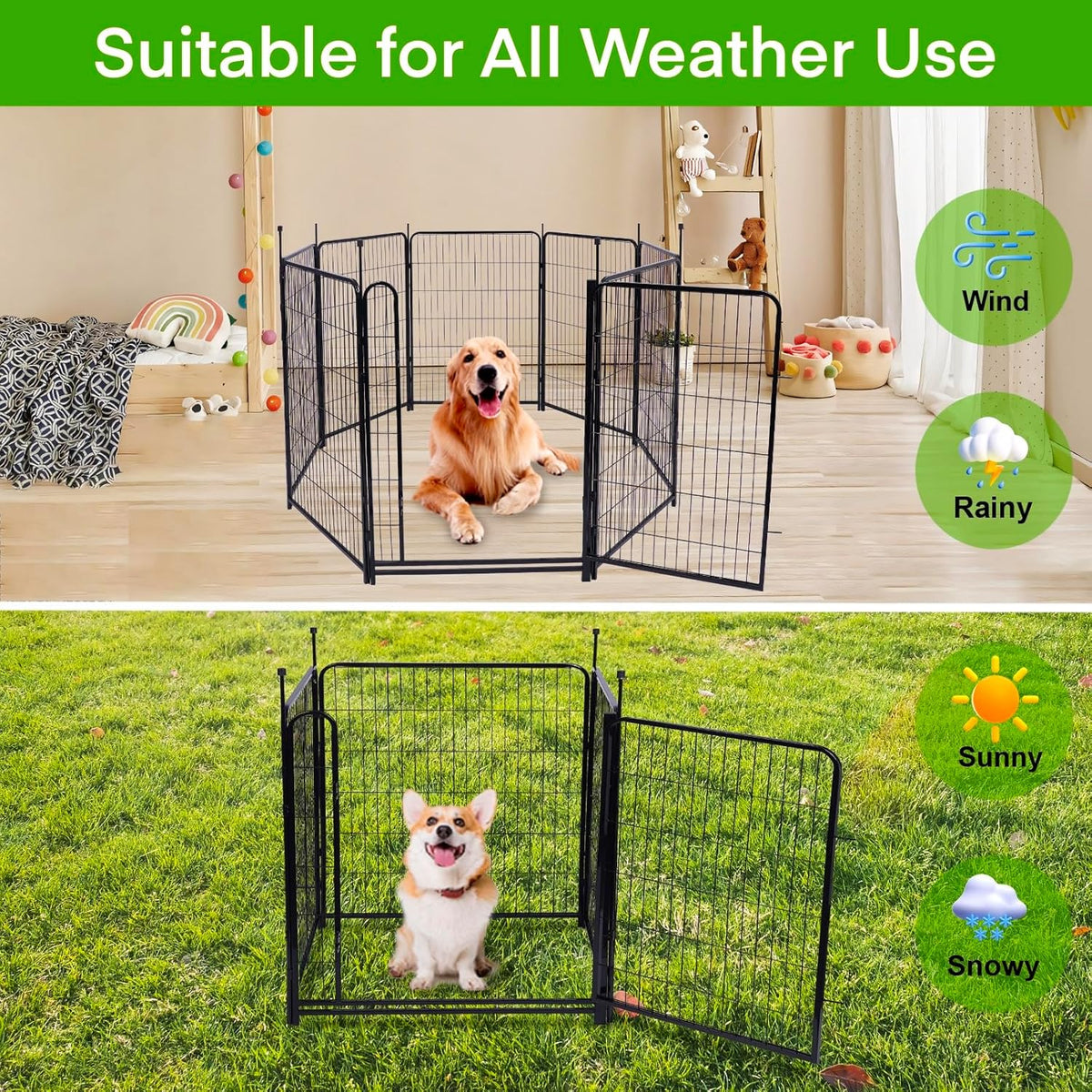 Tall Garden Fence,Wide Gate Low Threshold Fence for Garden, 32in(H) 4 Panels Total 8.9 Ft(L) Animal