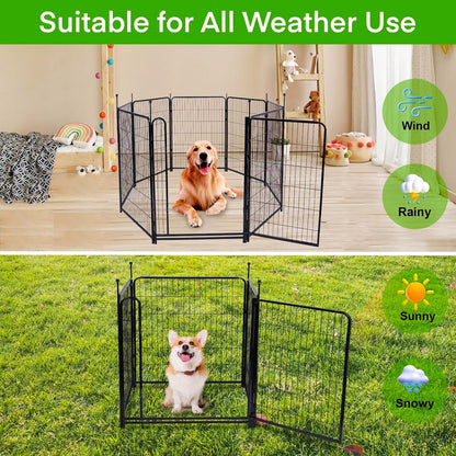 Tall Garden Fence,Wide Gate Low Threshold Fence for Garden, 32in(H) 4 Panels Total 8.9 Ft(L) Animal