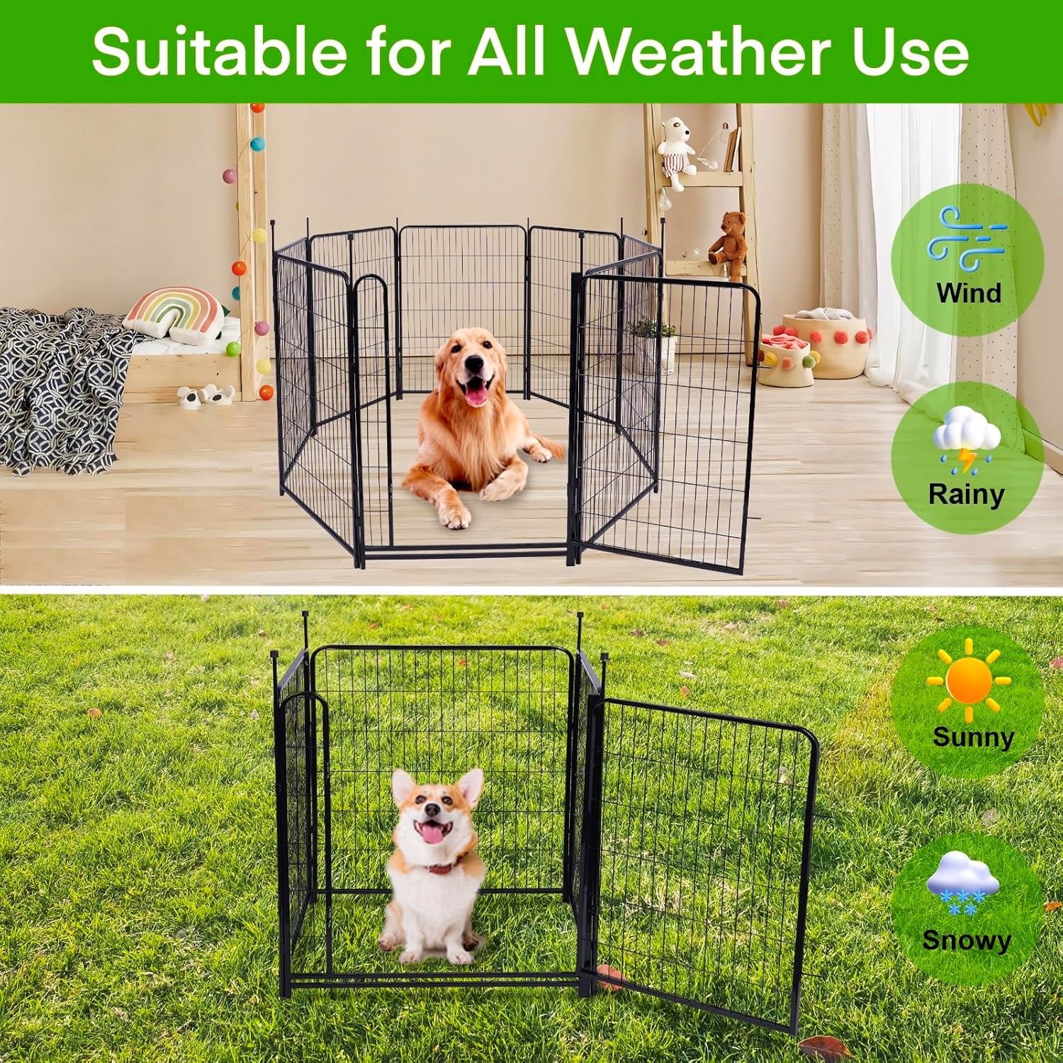 Garden Fencing 48in High, 12 Panels Total 26.6Ft(L) Dog Fence Outdoor for Yard, Gate 21 in Wide