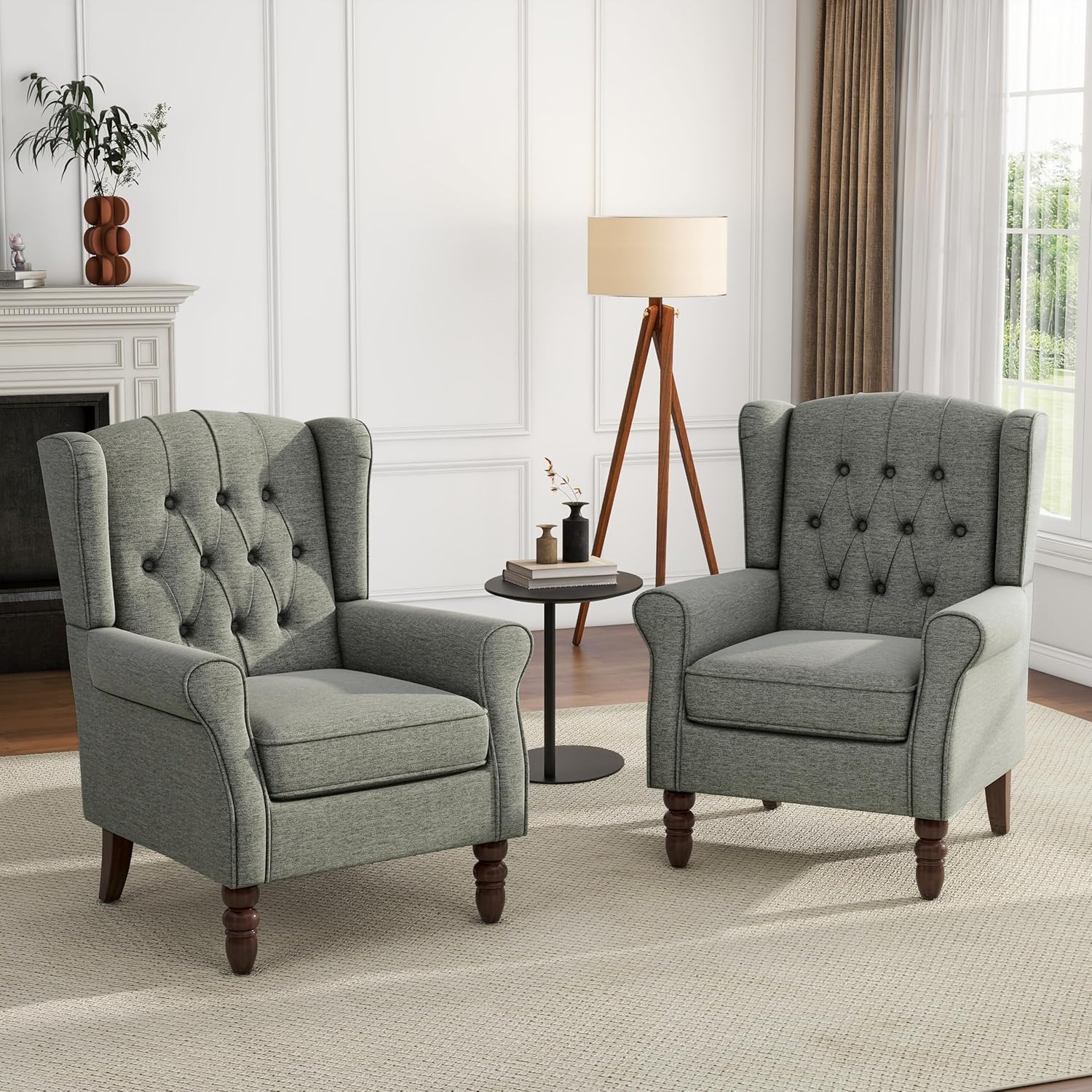 UIXE High Back Accent Chairs Set of 2, Upholstered Armchair in Fabric, Retro Wingback Arm Chair for
