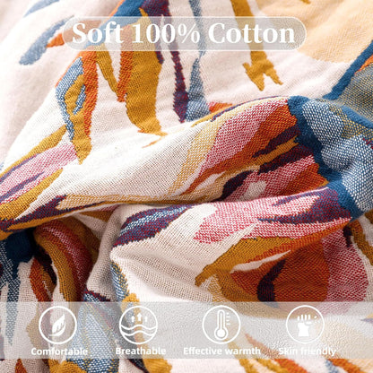 Boho Throw Blanket for Bed - 100% Pure Organic Cotton Ultra Soft Rustic Quilt - Farmhouse Decor Bed