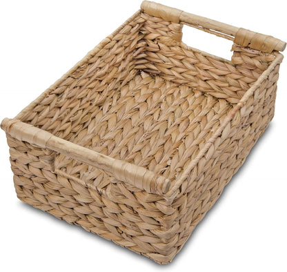 VATIMA Hyacinth Medium Wicker Basket 13.6x9.5x5.6" - With Handle, Living Room Decor, Rectangular