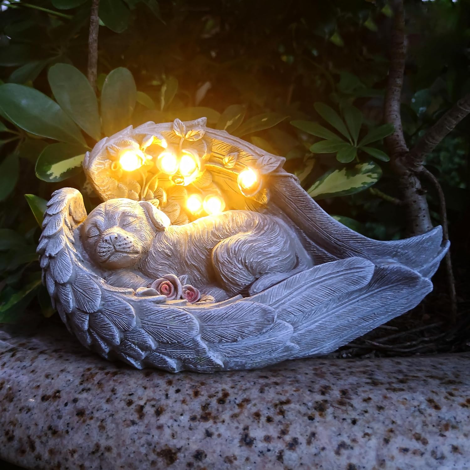 Solar Dog Garden Statues Outdoor Décor- Dog Figurines Solar LED Light Lawn Ornaments - Yard