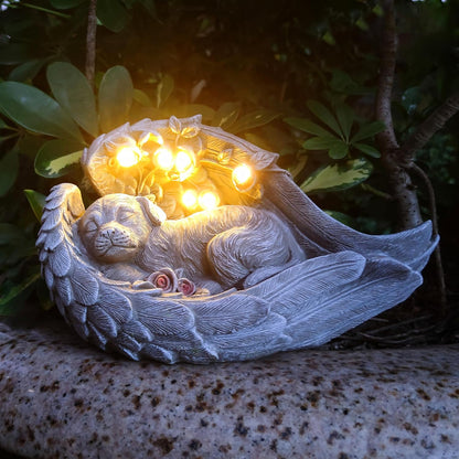 Solar Dog Garden Statues Outdoor Décor- Dog Figurines Solar LED Light Lawn Ornaments - Yard