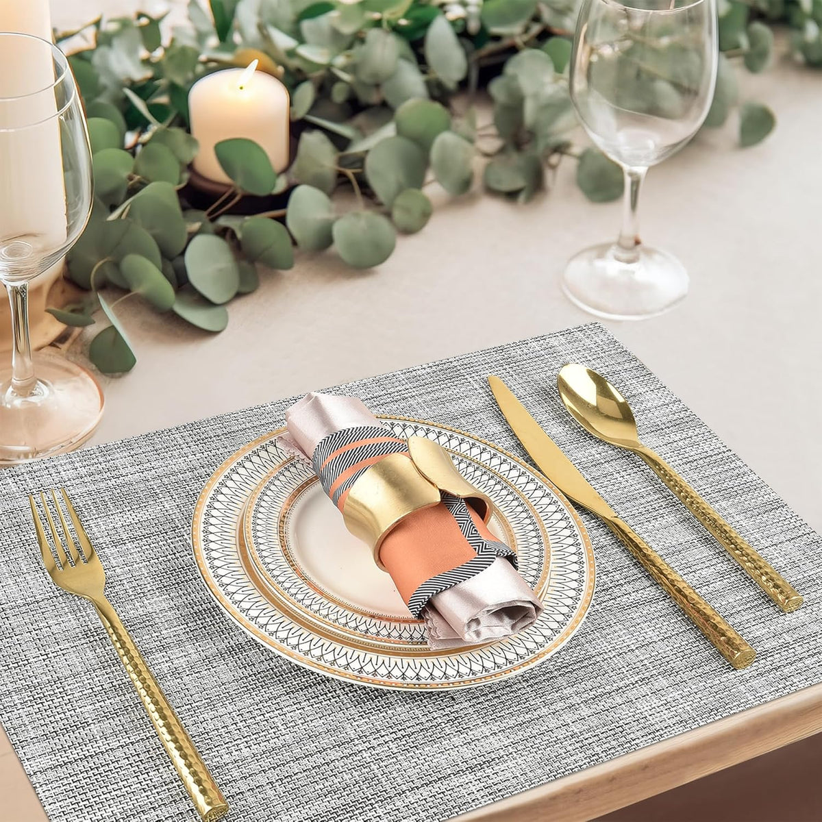 Placemats Set of 8 - Easy Clean Washable Vinyl Placemats - Wipeable Heat Resistant Table Mats for