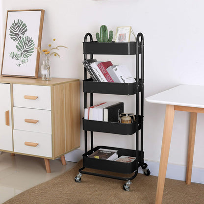 4-Tier Metal Mesh Utility Rolling Cart Storage Organizer Shelf Rack with Lockable Wheels for Living