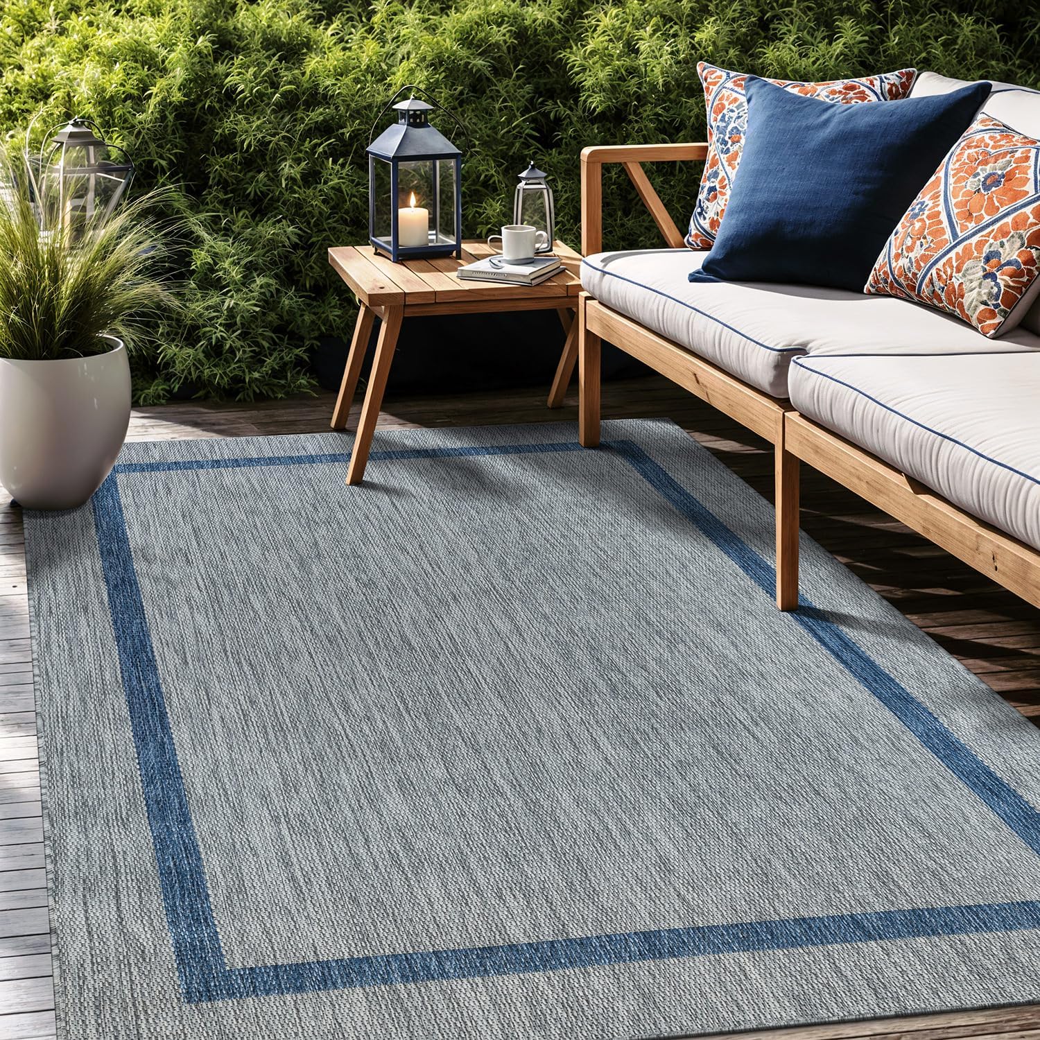 Bordered Outdoor Rug 9x12 Washable Outside Carpet for Indoor Patio Porch Waterproof Easy Cleaning